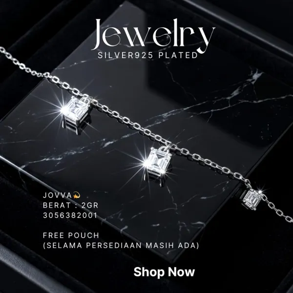 Gelang perak 925 model Jovva rantai dengan charm zirkonia persegi