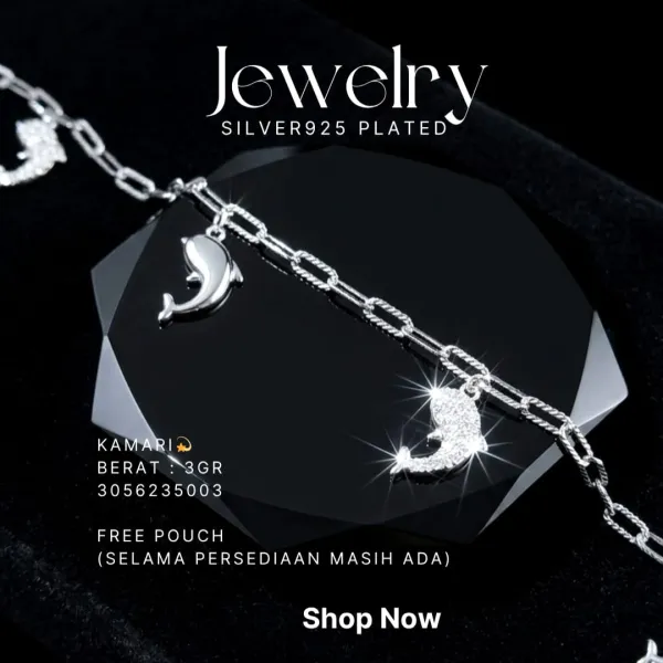 Gelang perak 925 model Kamari rantai dengan charm lumba-lumba