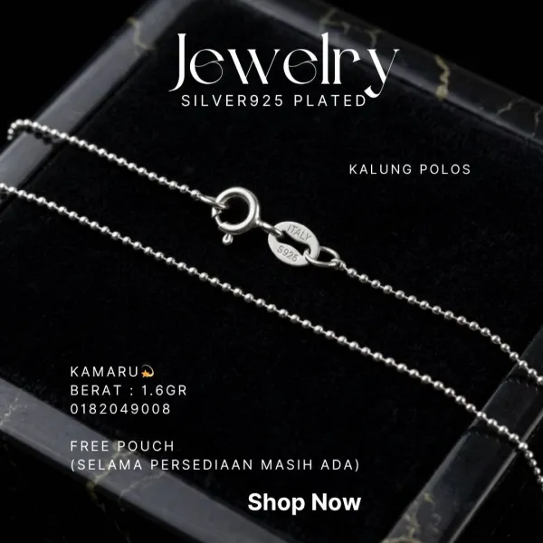 Kalung perak 925 model Kamaru rantai bola di atas latar hitam