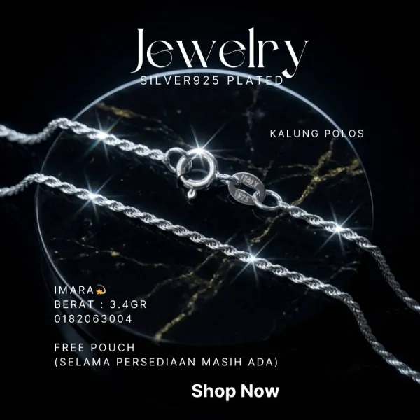 Kalung perak 925 model Imara rantai rolo di atas latar hitam