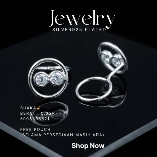 Anting perak 925 model Suaka lingkaran zirkonia di atas latar hitam