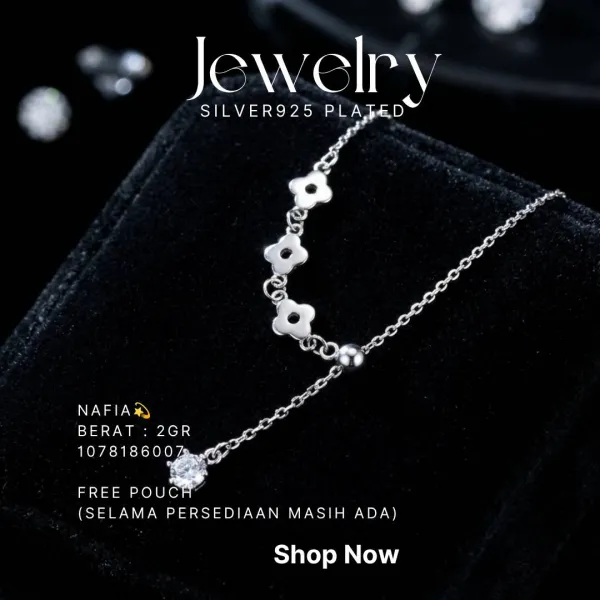 Kalung perak 925 model Nafia bunga zirkonia di atas latar hitam
