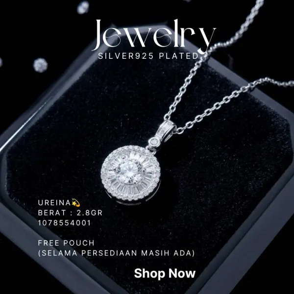Kalung perak 925 model Ureina zirkonia bulat di atas latar hitam