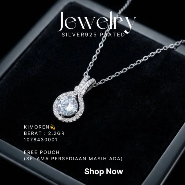 Kalung perak 925 model Kimoren zirkonia tetes di atas latar hitam