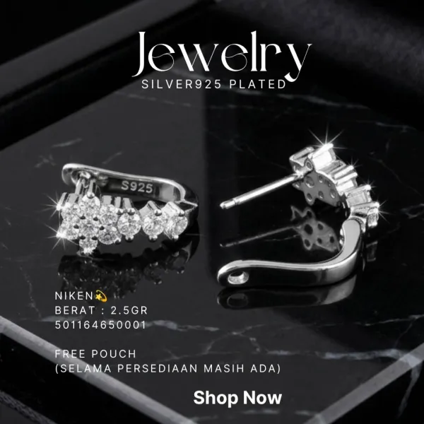 Anting perak 925 model Niken zirkonia bunga di atas latar hitam