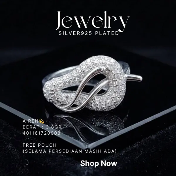 Cincin perak 925 model Airen bertabur zirkonia dengan desain simpul