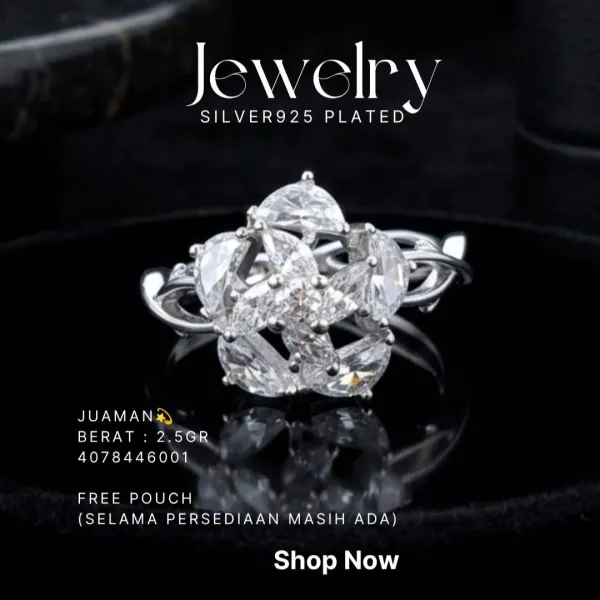 Cincin perak 925 model Juaman berbentuk bunga dari zirkonia
