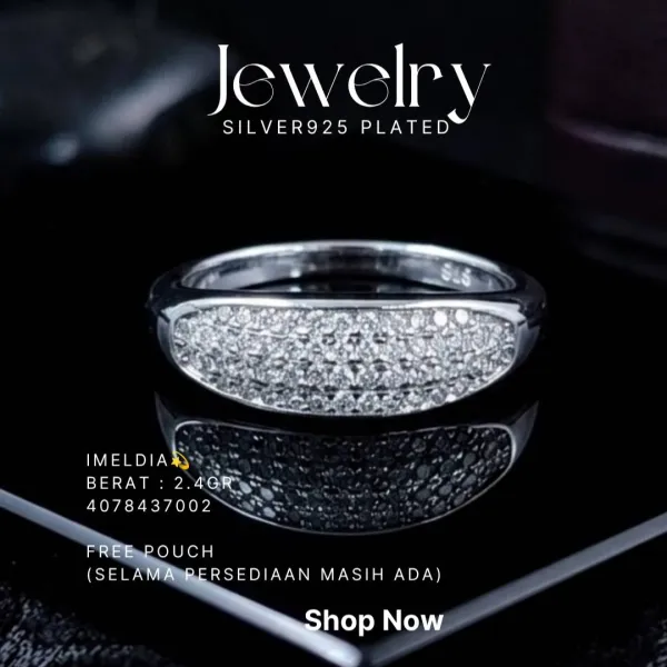 Cincin perak 925 model Imeldia dengan permukaan zirkonia pave