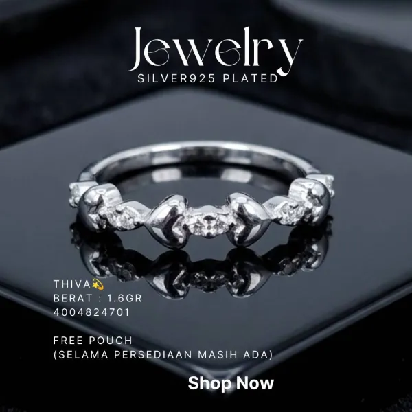 Cincin perak 925 model Thiva dengan motif hati dan zirkonia