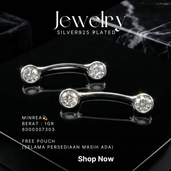 Anting slip perak 925 model Minrea dengan dua zirkonia bulat di tiap ujung