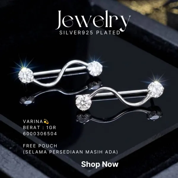 Anting slip perak 925 model Varina berbentuk gelombang dengan zirkonia