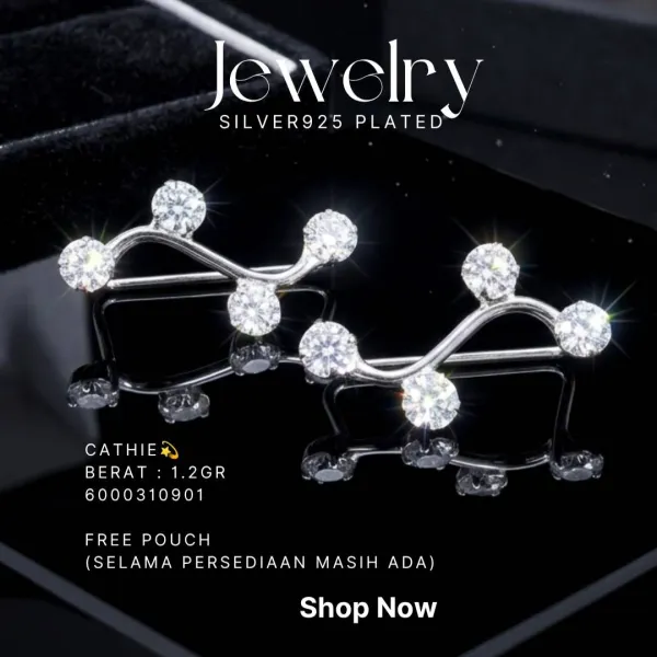 Anting slip perak 925 model Cathie gelombang dengan beberapa zirkonia