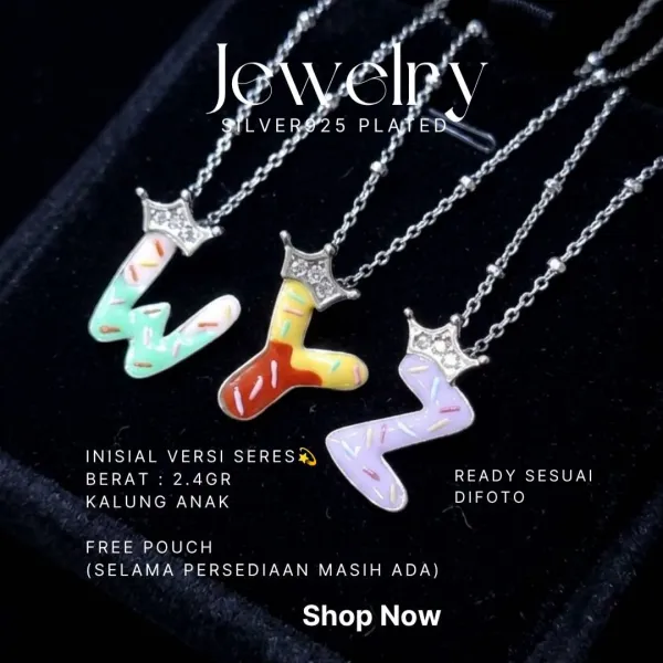 Kalung anak perak 925 inisial huruf W, Y, Z warna-warni dengan mahkota zirkonia