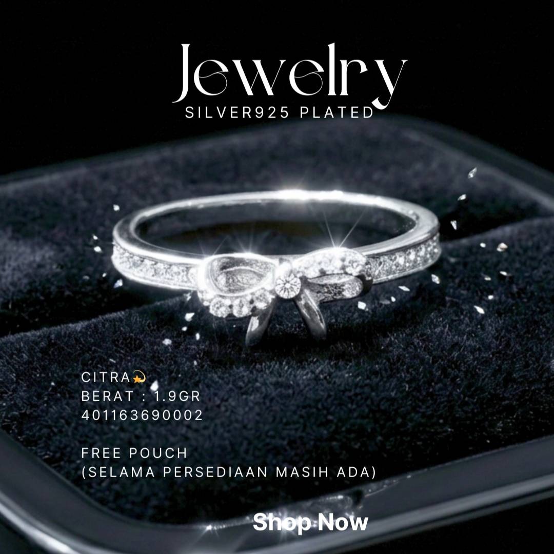 Cincin perak 925 model Citra berbentuk pita dengan zirkonia di atas latar hitam