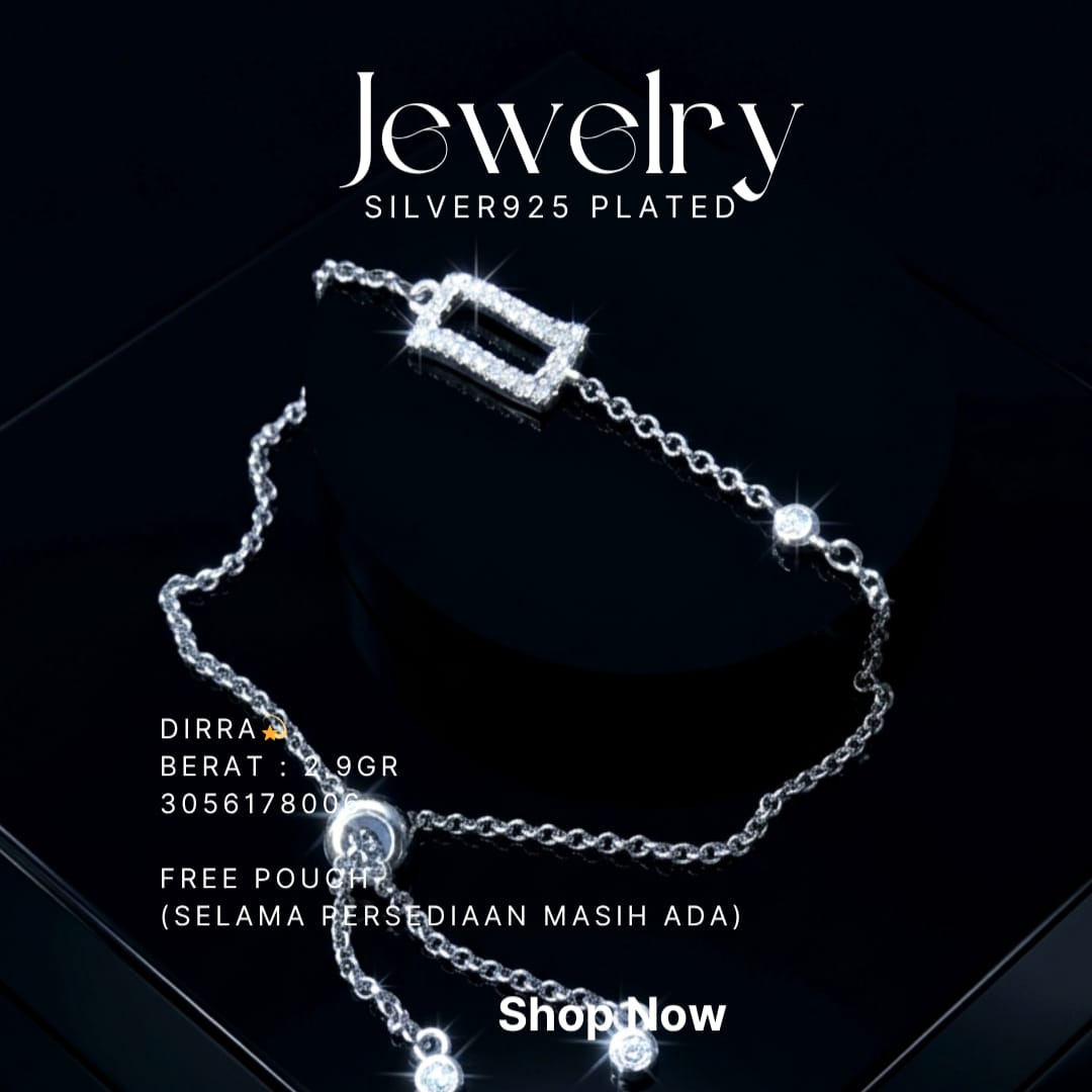 Gelang perak 925 model Dirra serut dengan liontin persegi zirkonia di atas latar hitam