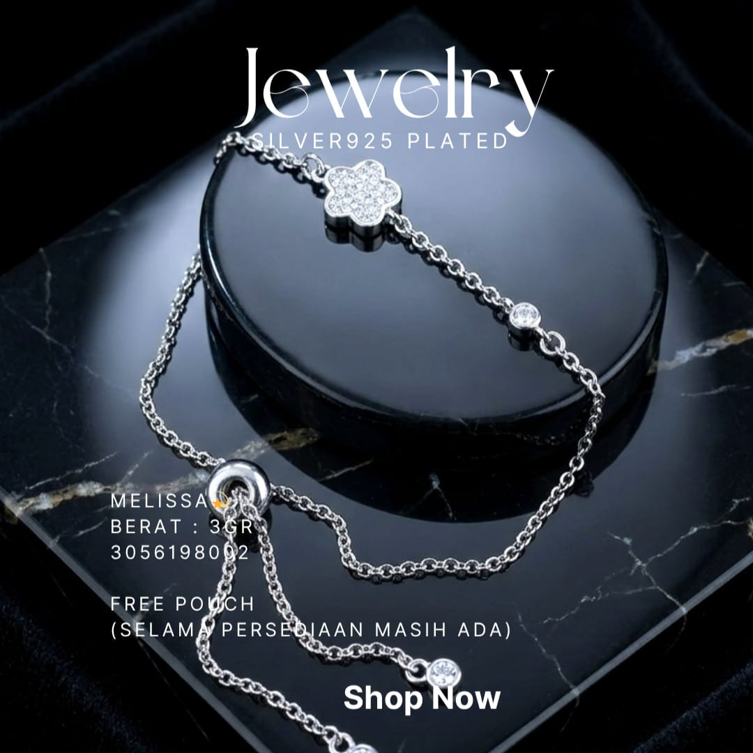 Gelang perak 925 model Melissa serut dengan liontin bunga zirkonia di atas latar hitam
