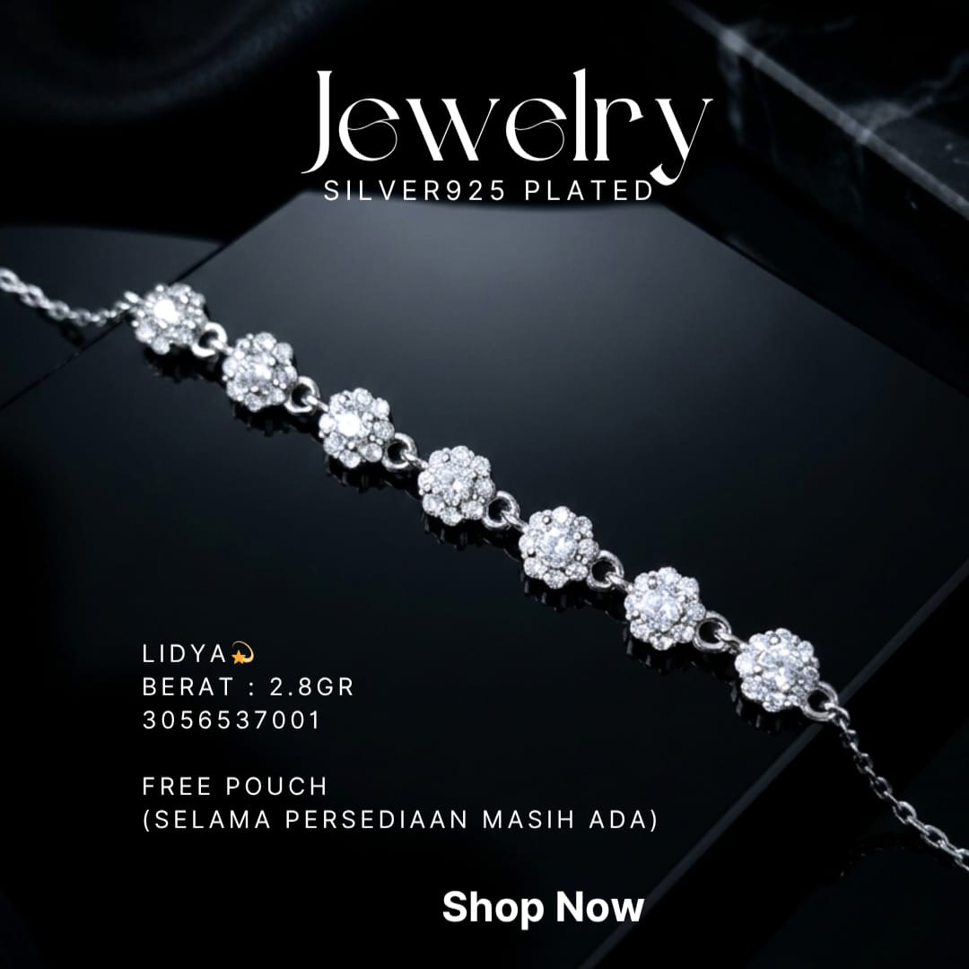 Gelang perak 925 model Lidya dengan mata bunga zirkonia di atas latar hitam