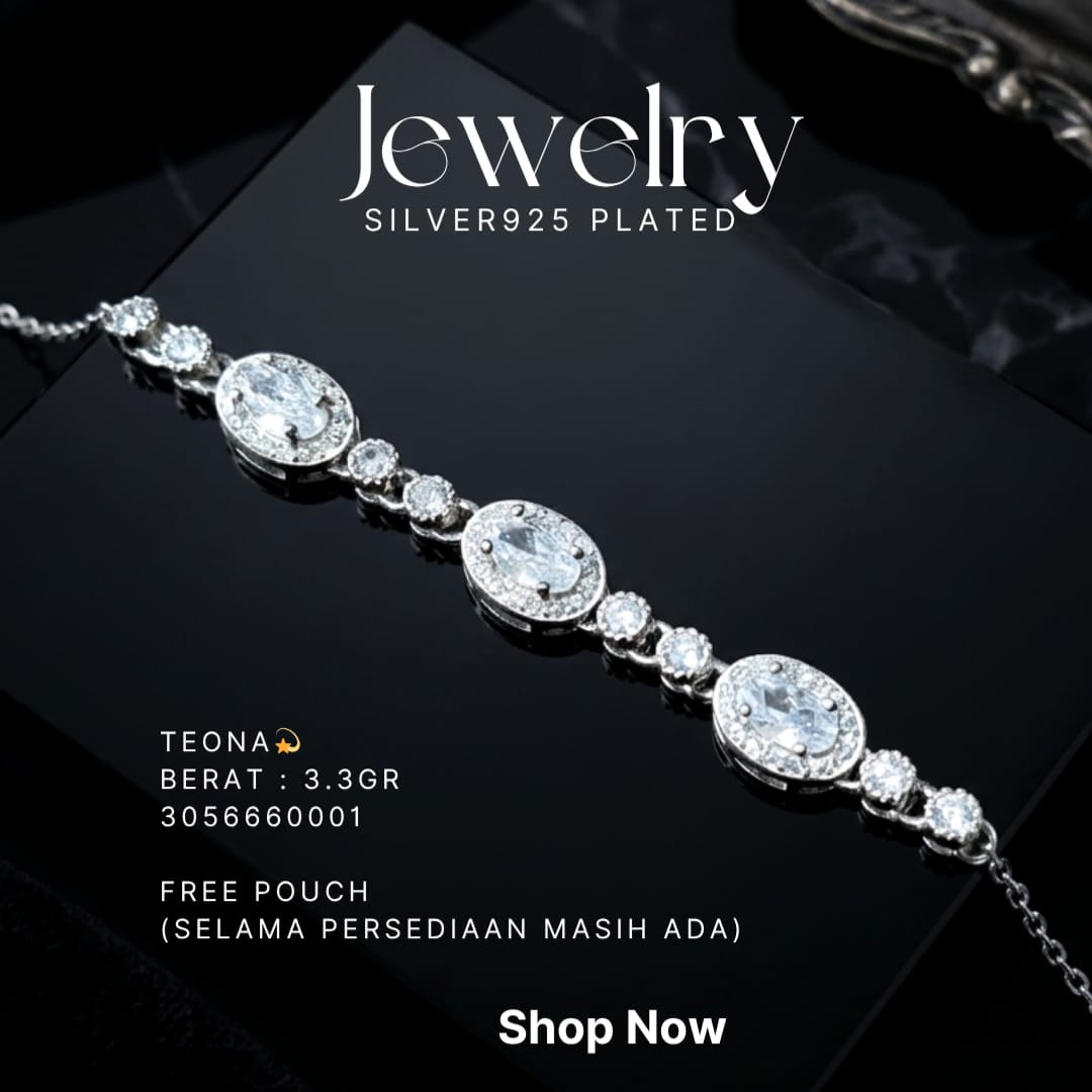 Gelang perak 925 model Teona dengan zirkonia oval di atas latar hitam