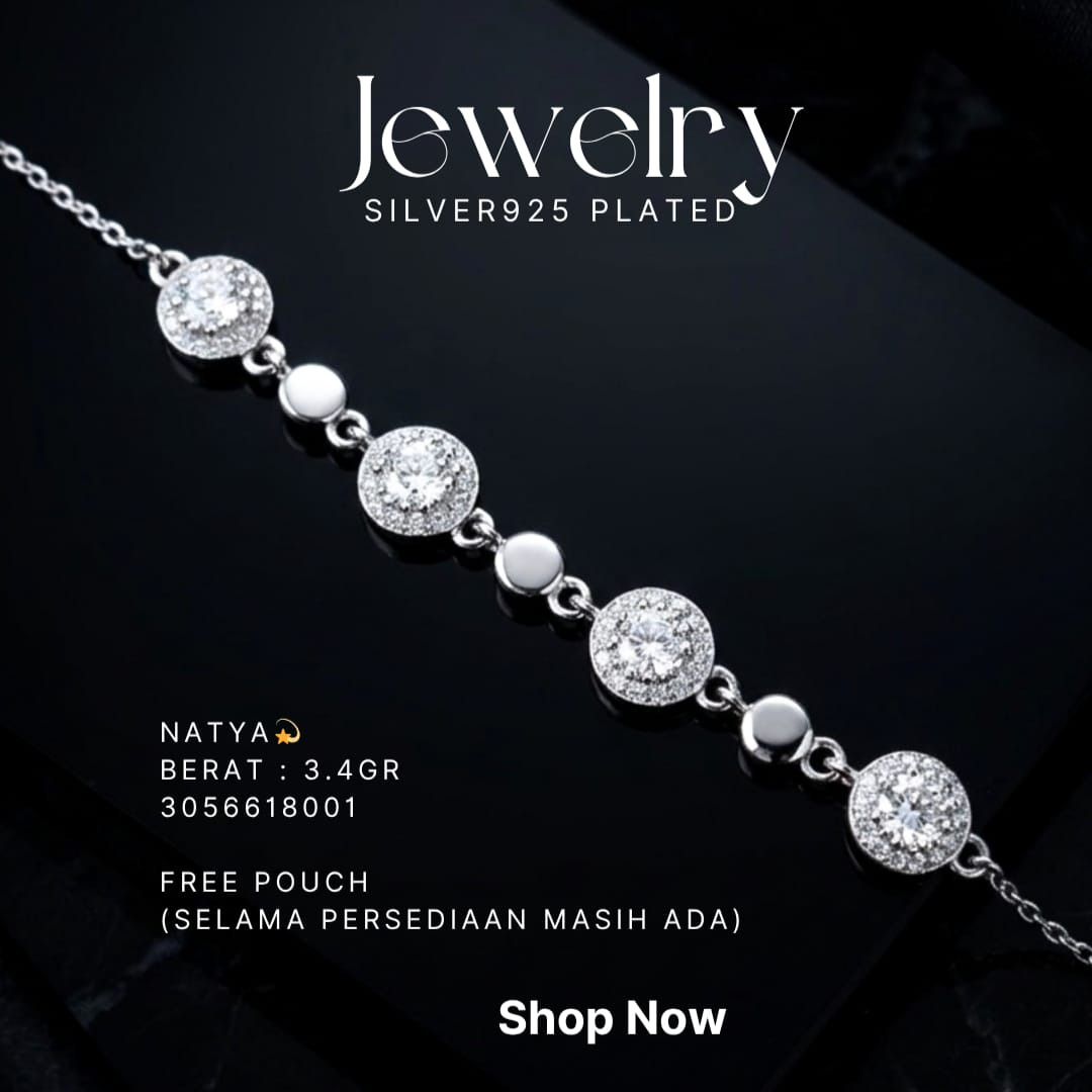 Gelang perak 925 model Natya dengan zirkonia bulat di atas latar hitam
