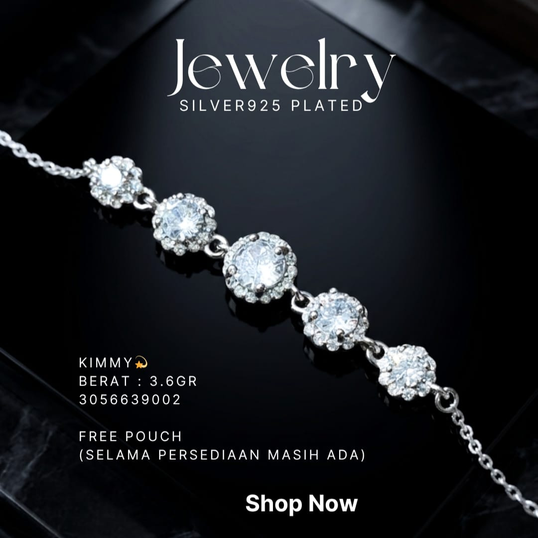 Gelang perak 925 model Kimmy dengan zirkonia bulat bertingkat di atas latar hitam