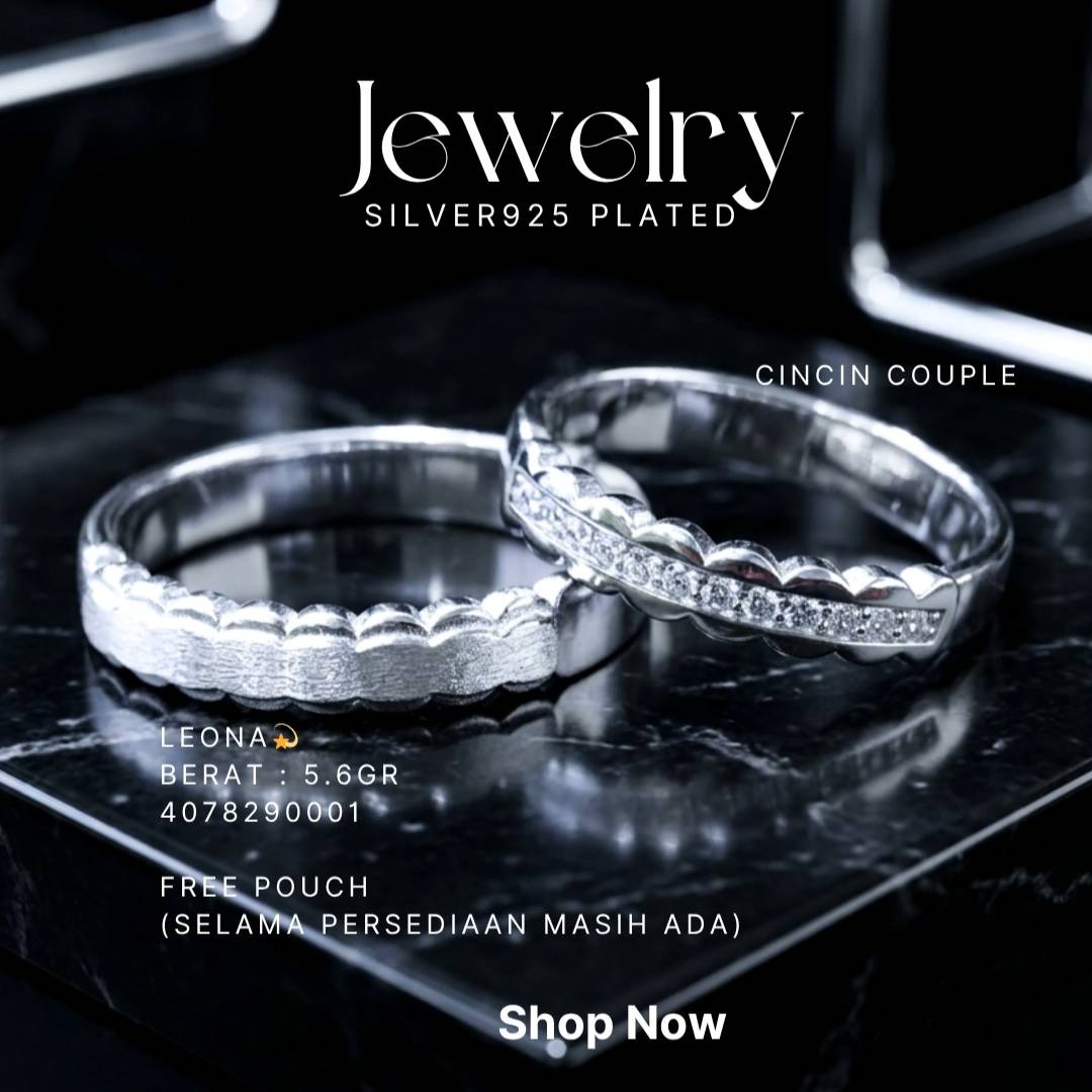 Cincin perak 925 model Leona pasangan couple motif bergelombang di atas latar hitam