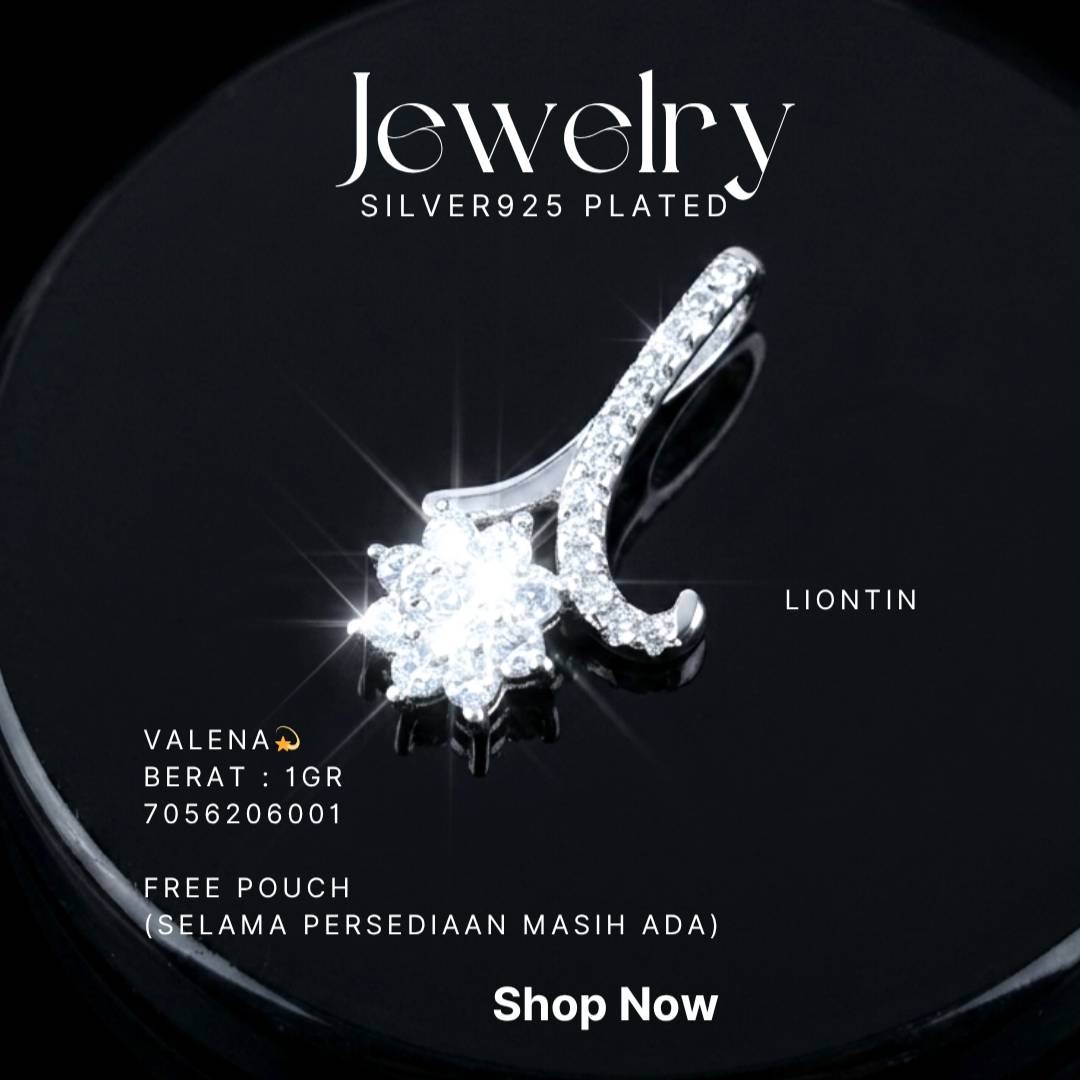Liontin perak 925 model Valena bentuk bunga zirkonia dengan lengkung berhias zirkonia