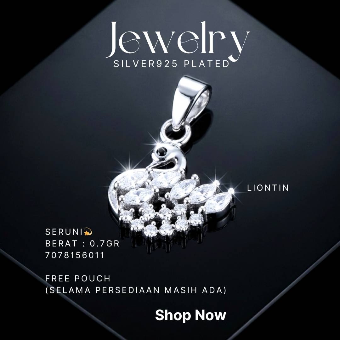 Liontin perak 925 model Seruni bentuk angsa dengan zirkonia di atas latar hitam