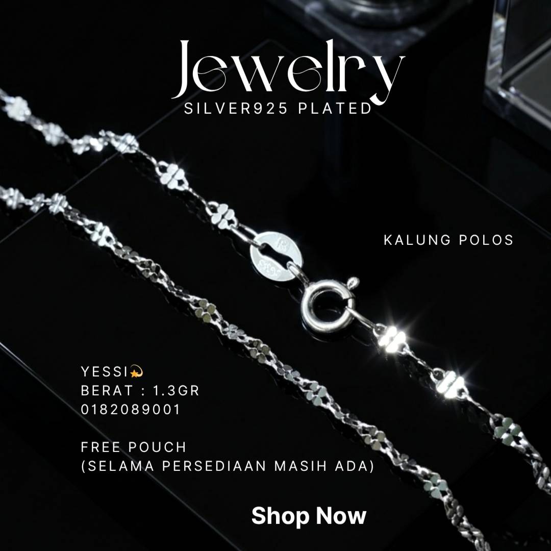 Kalung perak 925 model Yessi rantai twist polos di atas latar hitam