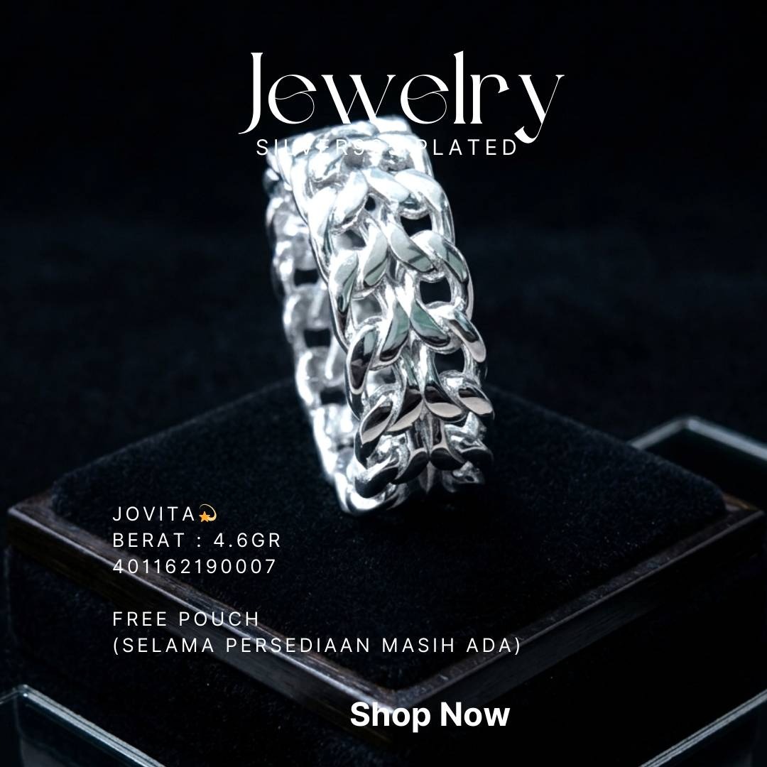 Cincin perak 925 model Jovita model rantai polos di atas latar hitam