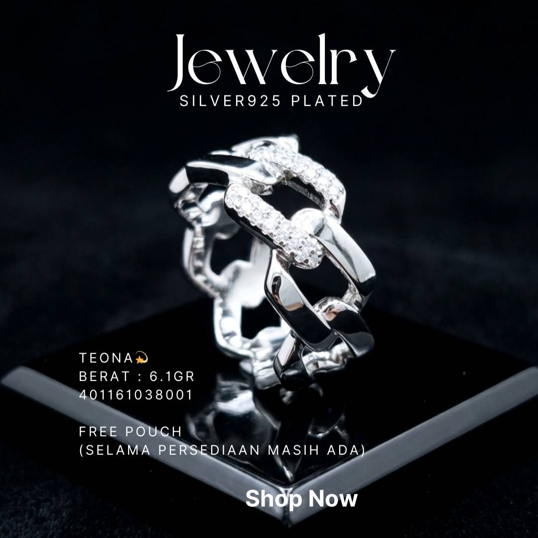 Cincin perak 925 model Teona model rantai dengan zirkonia di atas latar hitam