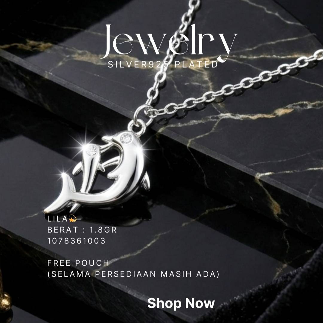Kalung perak 925 model Lila berbentuk dua lumba-lumba dengan rantai