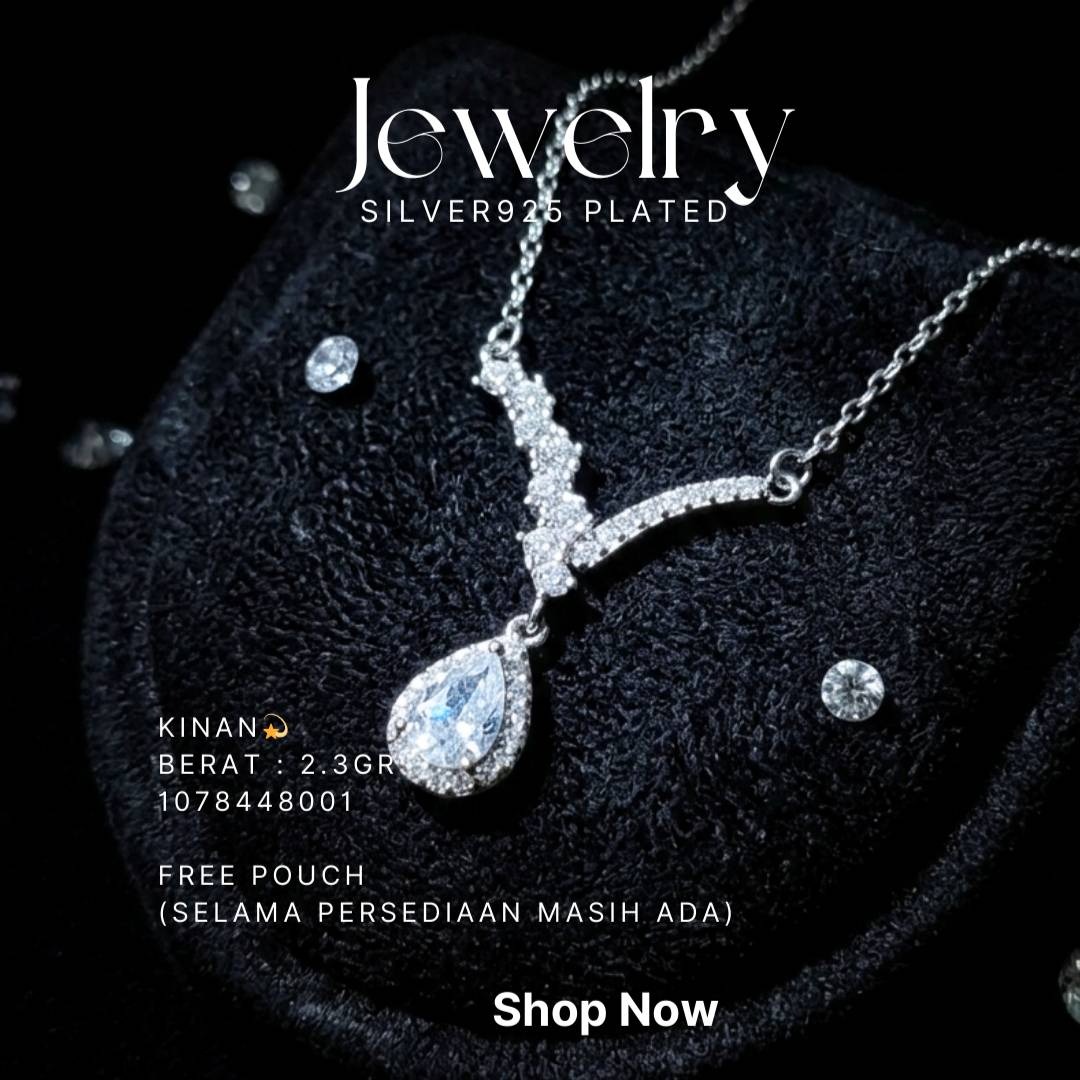 Kalung perak 925 model Kinan dengan liontin zirkonia tetes air dan zirkonia bertabur