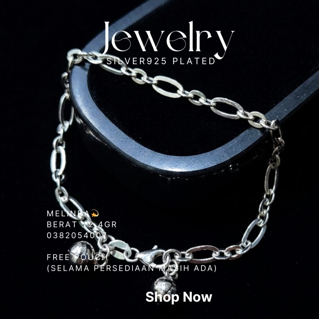 Gelang perak 925 model Melinda berantai oval dengan lonceng kecil