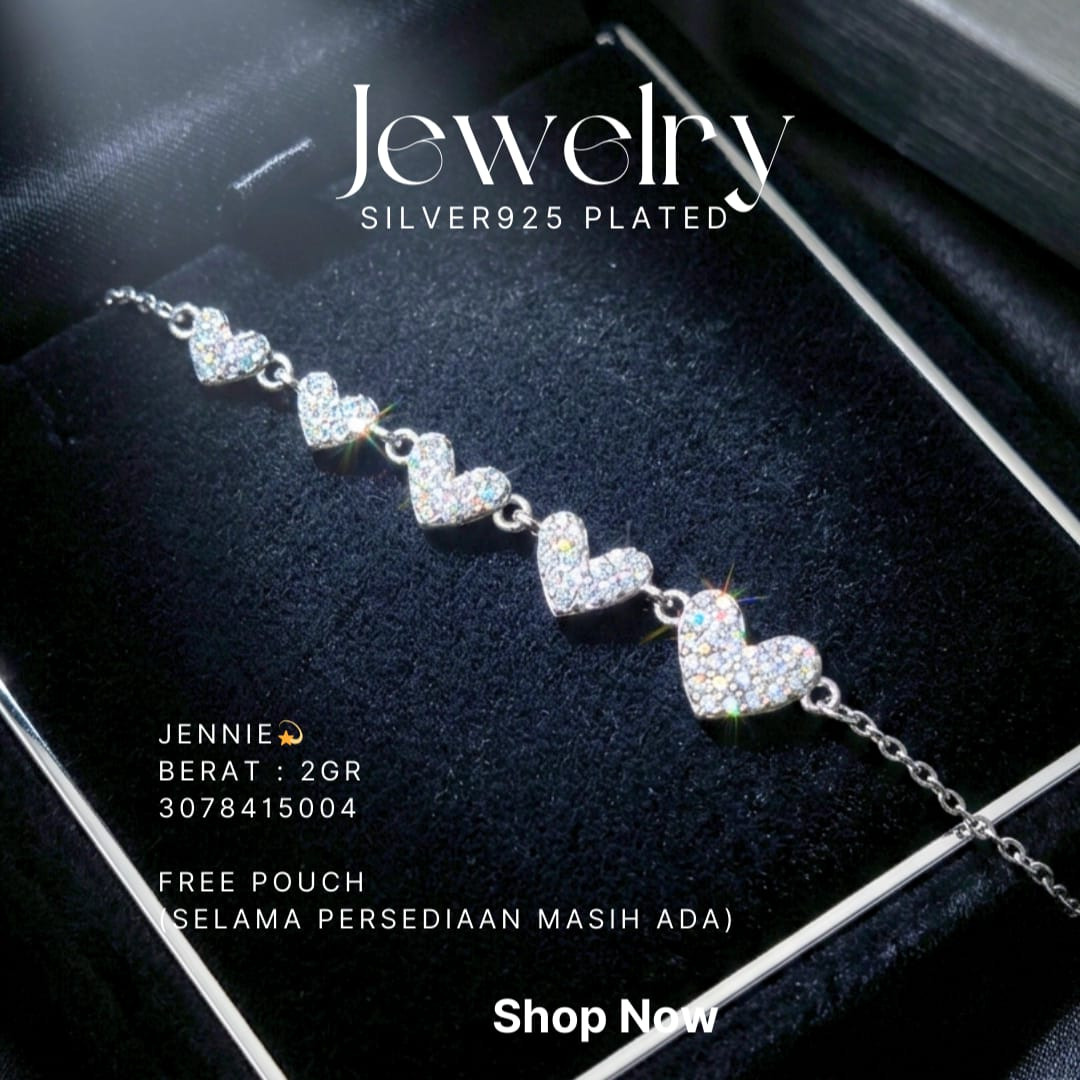 Gelang perak 925 model Jennie dengan lima mata hati zirkonia