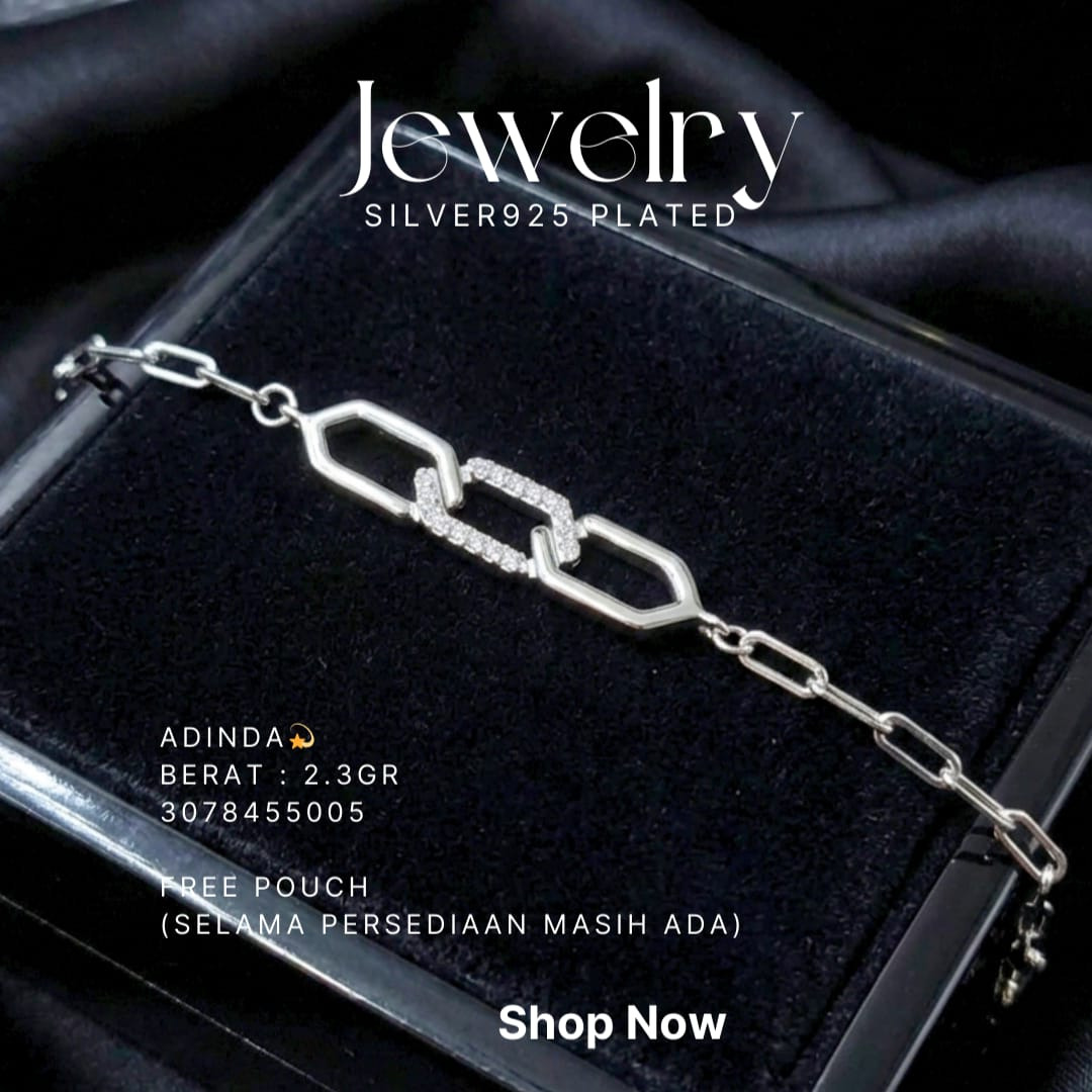 Gelang perak 925 model Adinda berantai paperclip dengan mata zirkonia