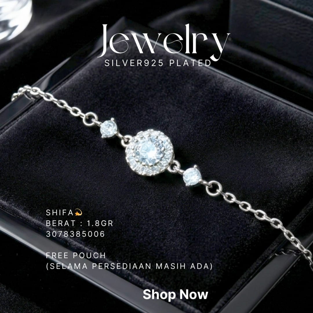 Gelang perak 925 model Shifa dengan zirkonia bulat di tengah rantai