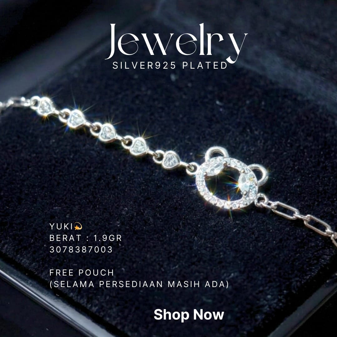 Gelang perak 925 model Yuki dengan mata beruang dan zirkonia hati