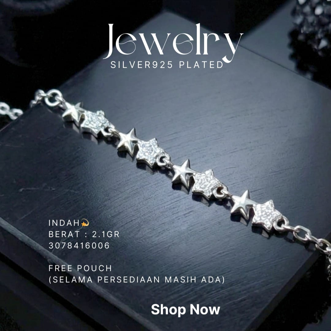Gelang perak 925 model Indah dengan mata bintang bertabur zirkonia
