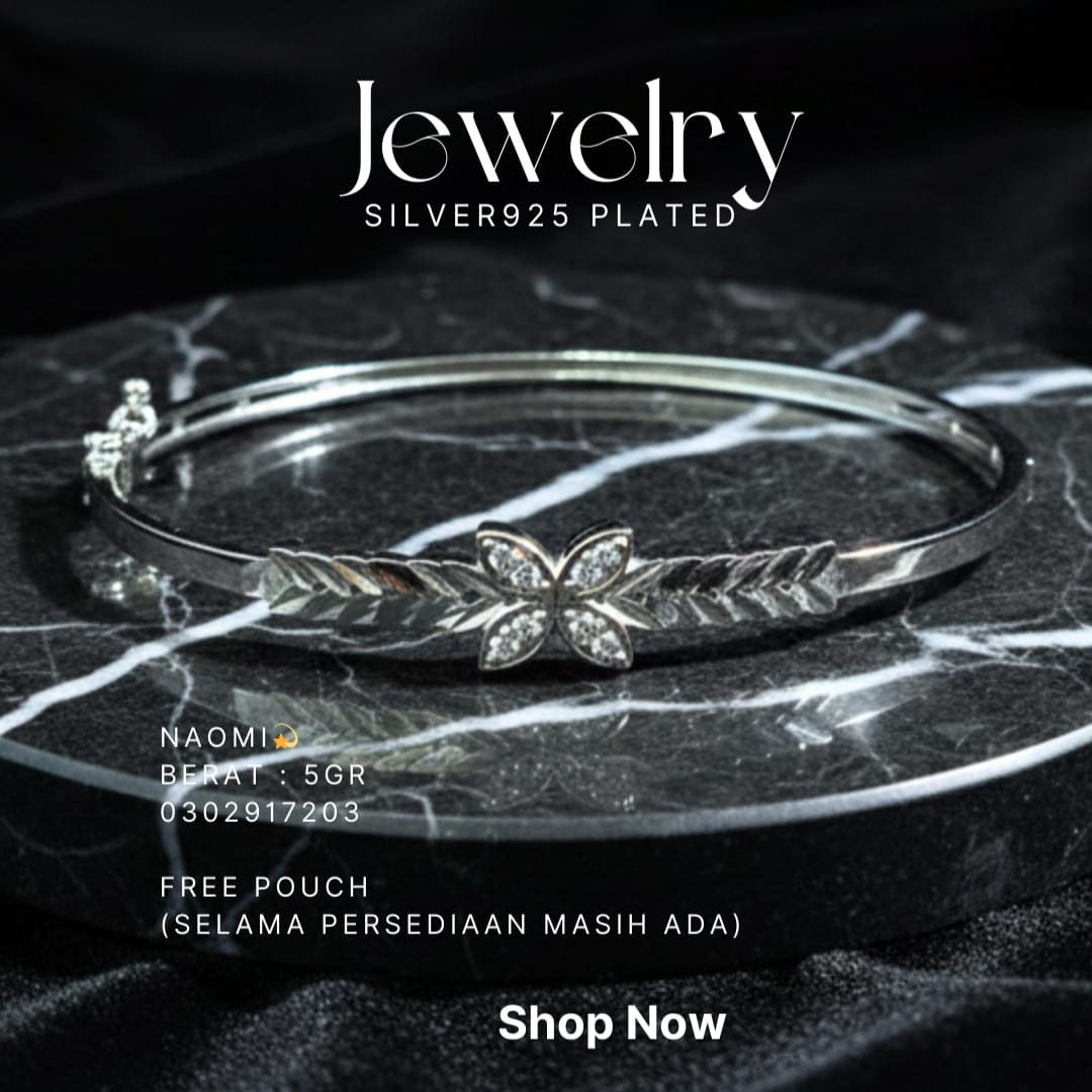 Gelang perak 925 model Naomi model bangle dengan bunga zirkonia