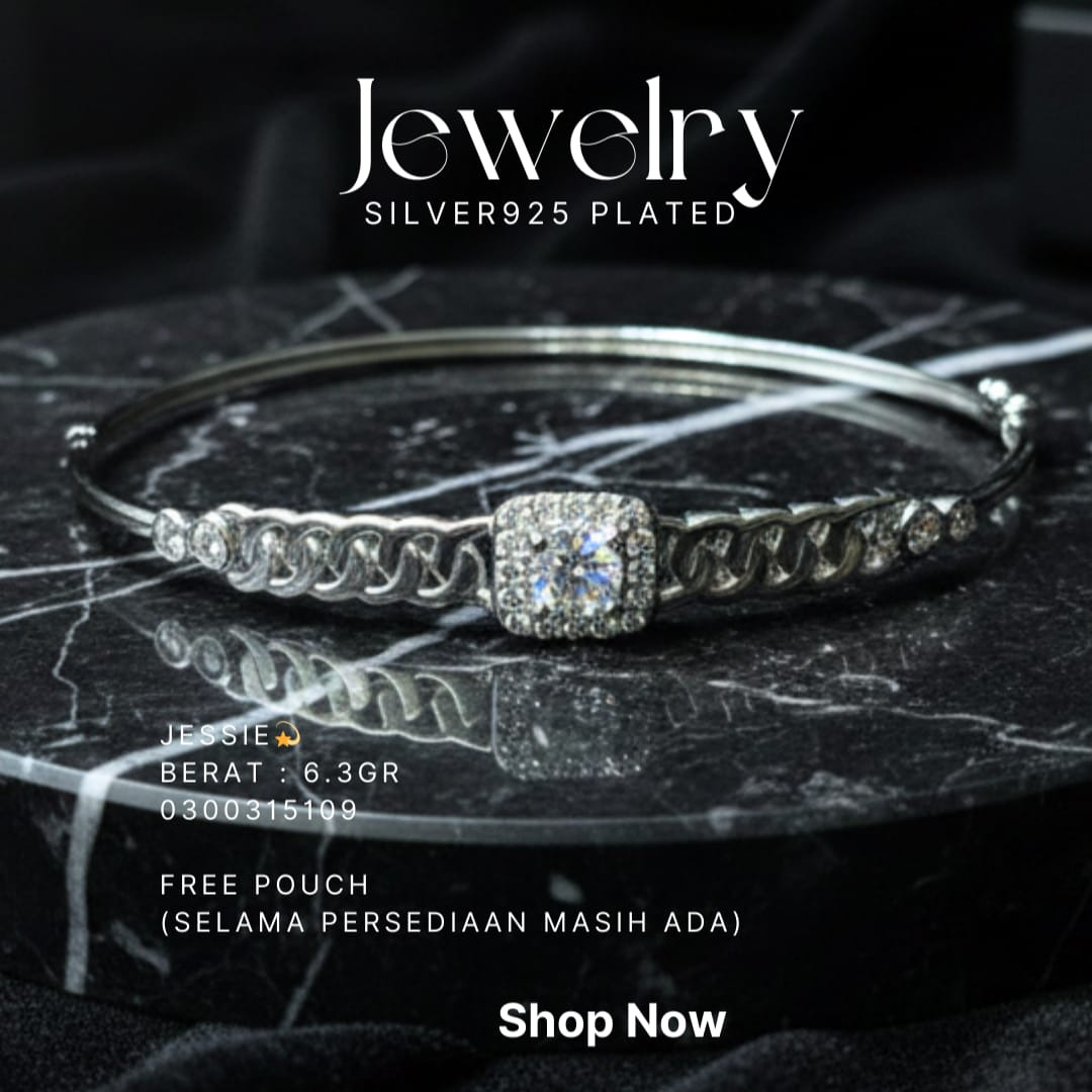 Gelang perak 925 model Jessie model bangle dengan zirkonia kotak