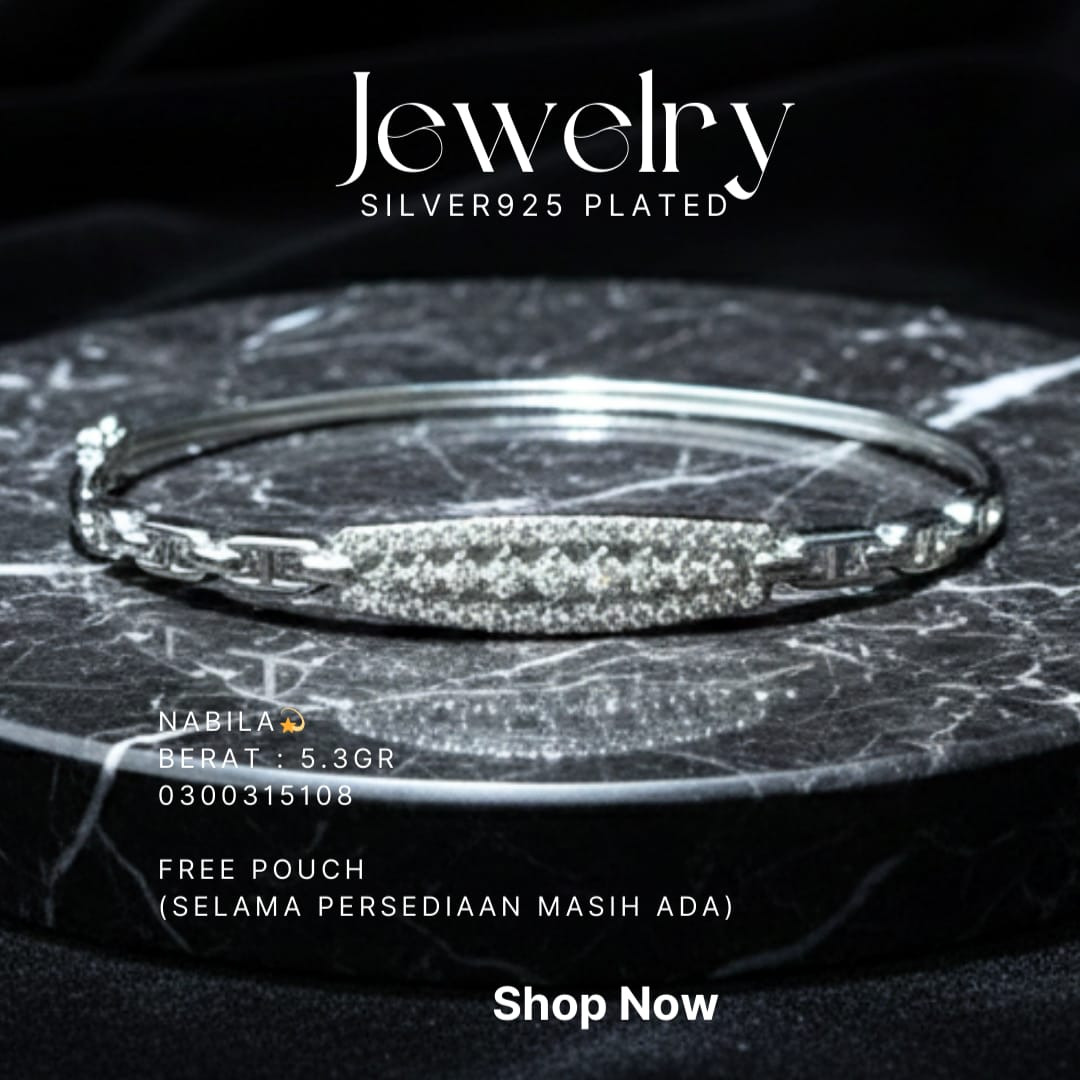 Gelang perak 925 model Nabila model bangle dengan hiasan zirkonia