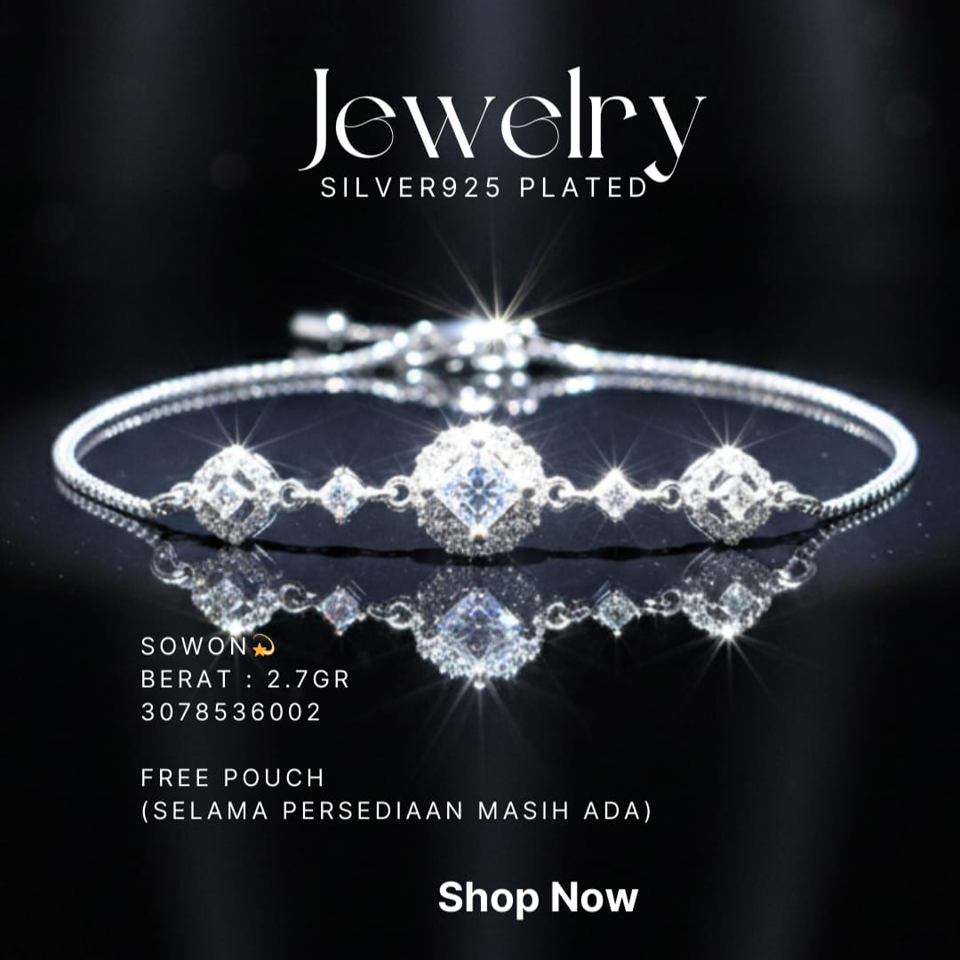 Gelang perak 925 model Sowon dengan tiga hiasan zirkonia