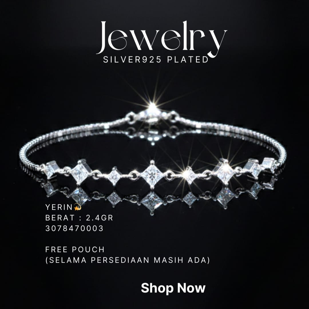Gelang perak 925 model Yerin dengan zirkonia potongan princess