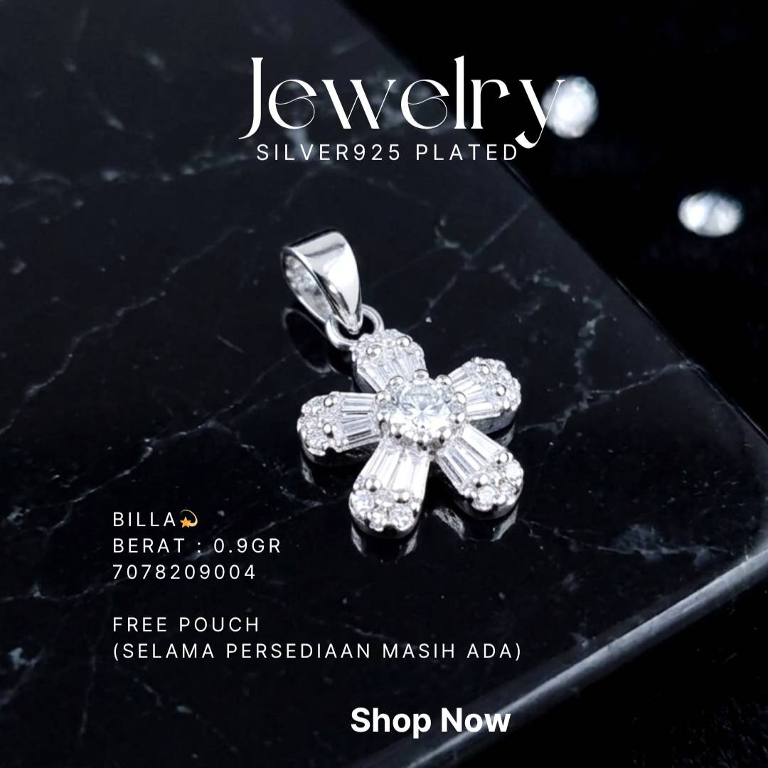 Liontin perak 925 model Billa berbentuk bunga dengan zirkonia baguette