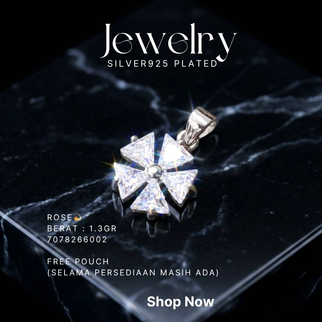 Liontin perak 925 model Rose dengan zirkonia segitiga berbentuk bunga