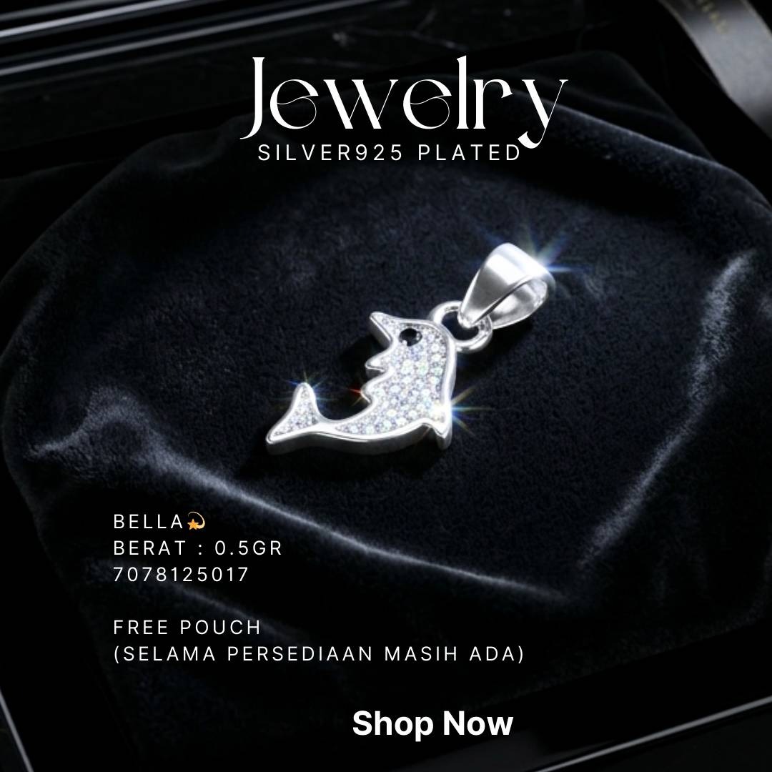 Liontin perak 925 model Bella berbentuk lumba-lumba bertabur zirkonia