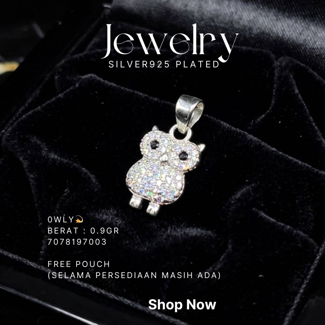 Liontin perak 925 model Owly berbentuk burung hantu bertabur zirkonia