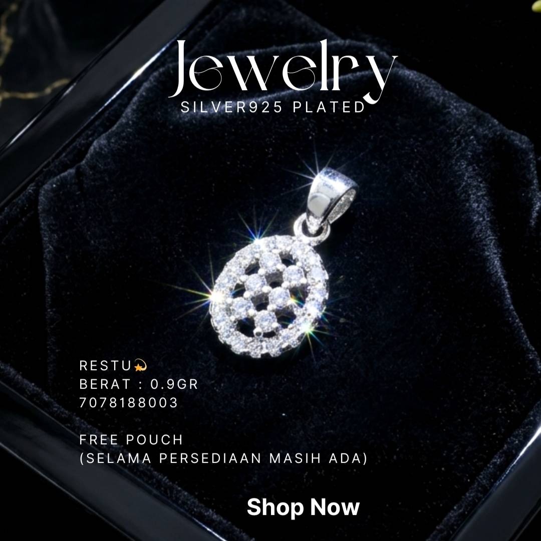 Liontin perak 925 model Restu berbentuk oval dengan zirkonia