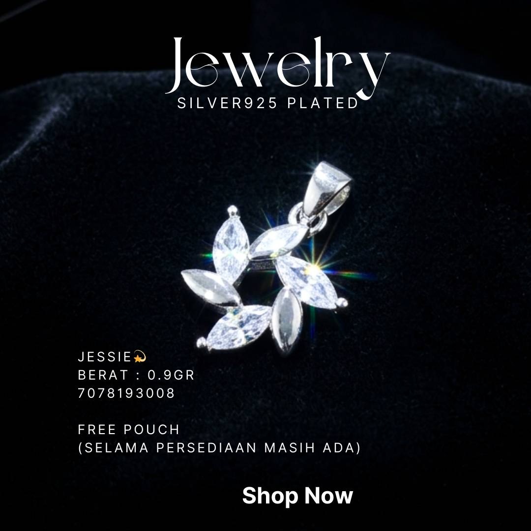 Liontin perak 925 model Jessie berbentuk daun dengan zirkonia marquise