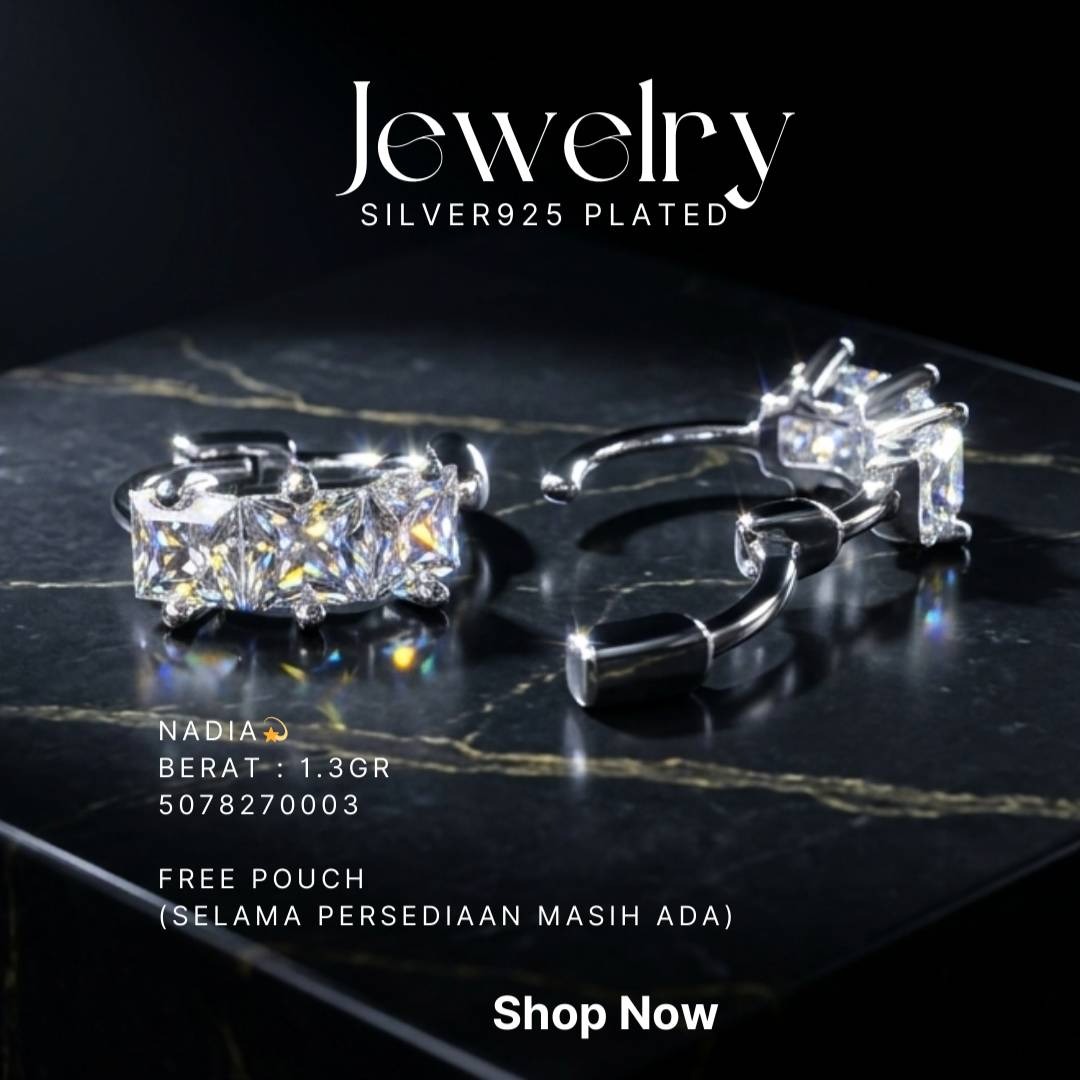 Anting perak 925 model Nadia model huggie dengan zirkonia persegi